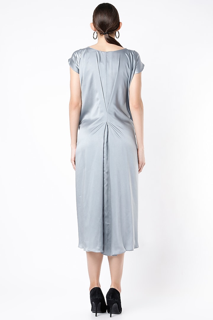 Bluish Silver Satin Silk Draped Cowl Summer Dress by NA-KA at Pernia's Pop Up Shop