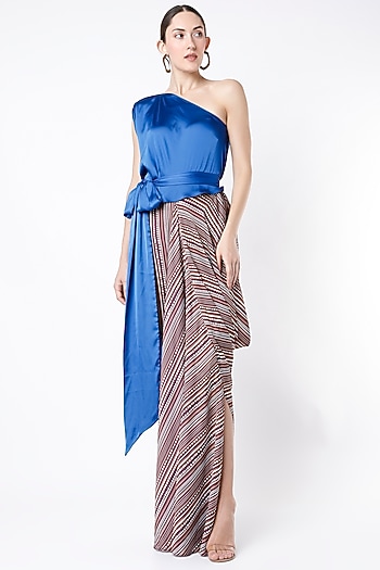 Wine Digital Printed Draped Skirt Set by NA-KA at Pernia's Pop Up Shop