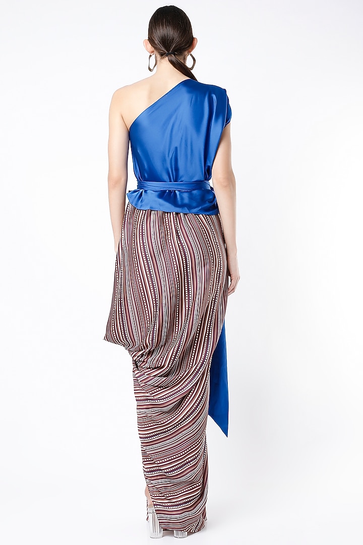 Wine Digital Printed Draped Skirt Set by NA-KA at Pernia's Pop Up Shop