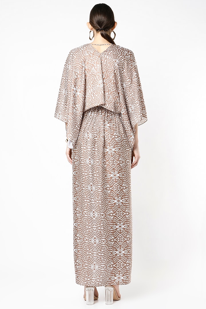 Nude & White Digital Printed Draped Skirt Set by NA-KA at Pernia's Pop Up Shop