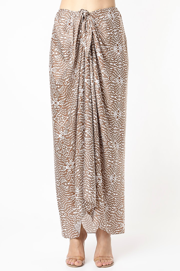 Nude & White Digital Printed Draped Skirt Set by NA-KA at Pernia's Pop Up Shop
