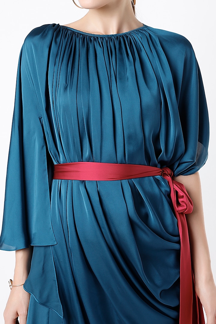 Cobalt Blue Satin Silk Draped Dress Design by NA-KA at Pernia's Pop Up Shop 2026 Cobalt Blue Satin Silk Draped Dress Design by NA-KA at Pernia's Pop Up Shop 2026