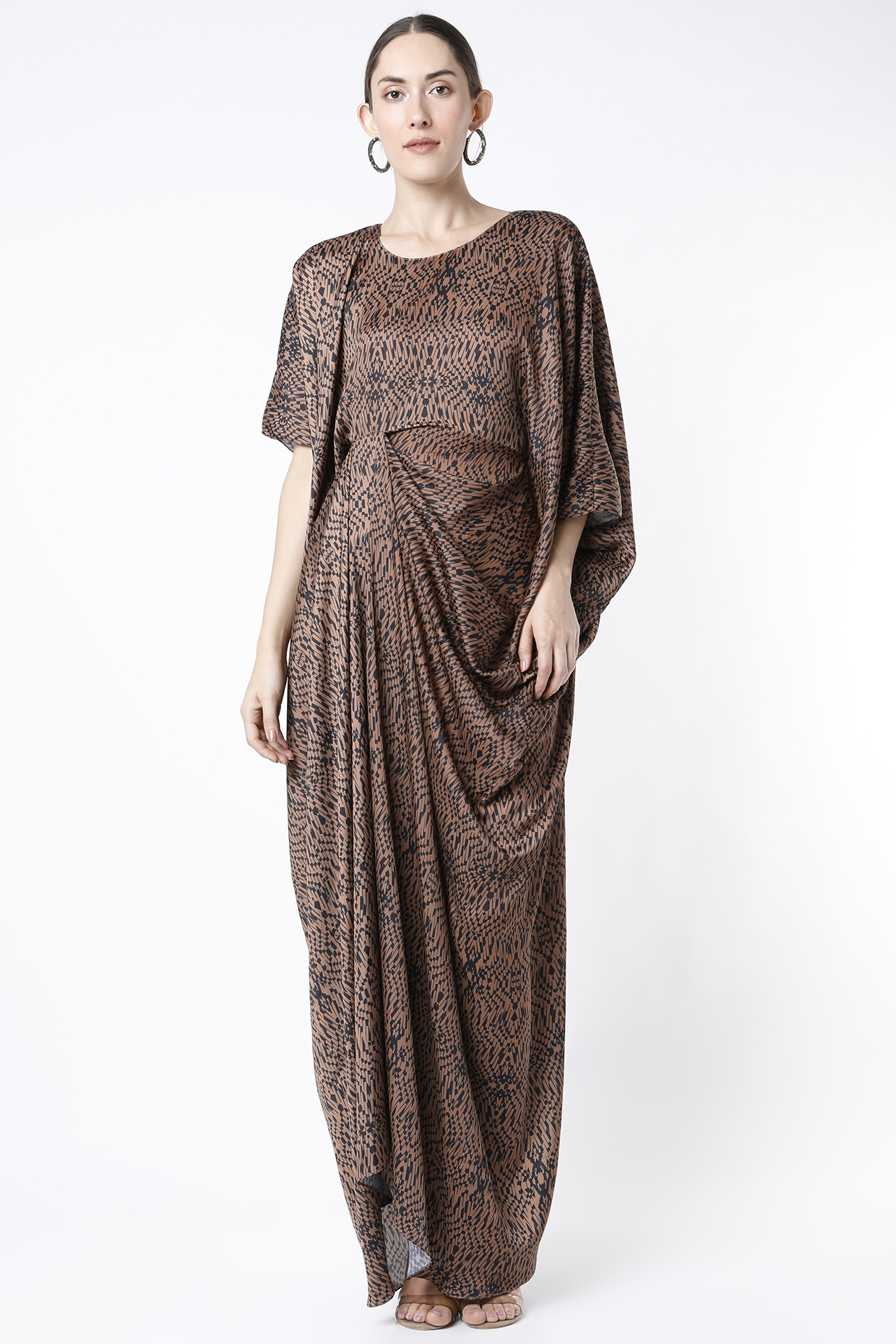 Black & Brown Digital Printed Draped Kaftan by NA-KA at Pernia's Pop Up Shop