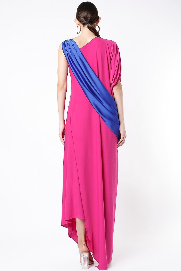Fuchsia Moss Crepe One-Shoulder Draped Summer Dress by NA-KA at Pernia's Pop Up Shop