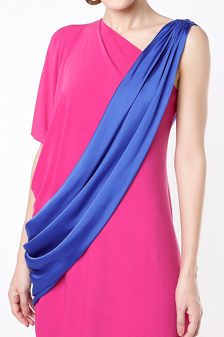 Fuchsia Moss Crepe One-Shoulder Draped Summer Dress by NA-KA at Pernia's Pop Up Shop
