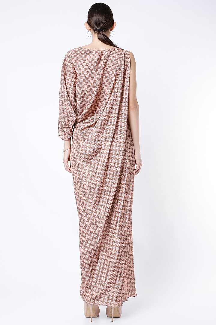 Nude Printed Asymmetrical Draped Cowl Summer Dress by NA-KA at Pernia's Pop Up Shop