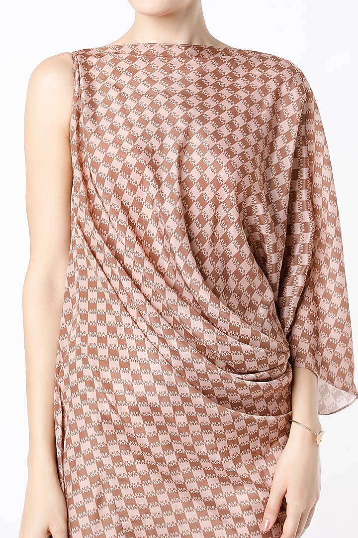 Nude Printed Asymmetrical Draped Cowl Summer Dress by NA-KA at Pernia's Pop Up Shop