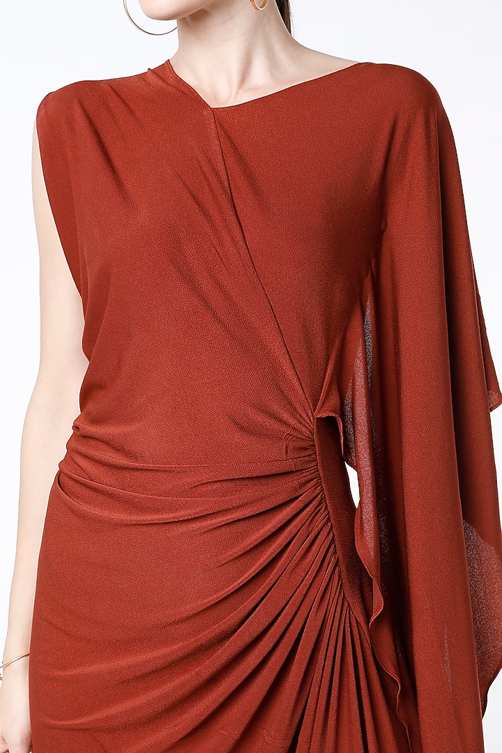 Maroon Moss Crepe Draped Gown by NA-KA at Pernia's Pop Up Shop