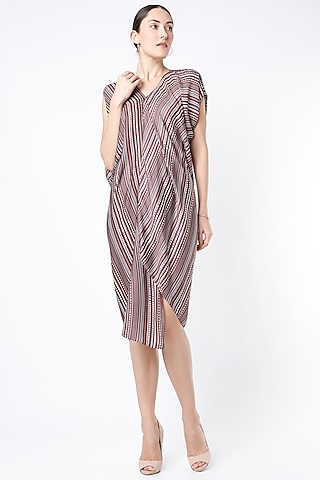 Wine & White Digital Printed Draped Dress by NA-KA