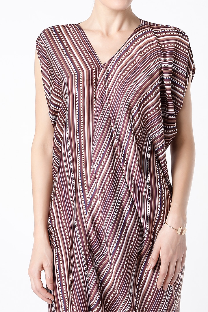 Wine & White Digital Printed Draped Summer Dress by NA-KA at Pernia's Pop Up Shop