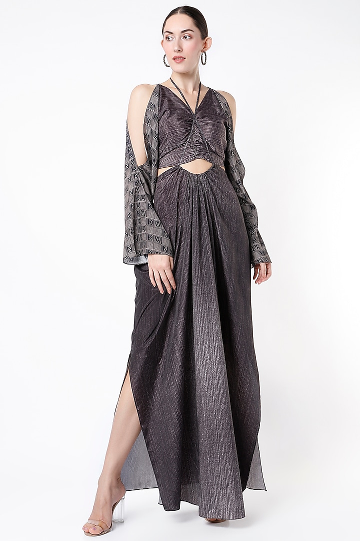 Black Digital Printed Skirt Set Design by NAKA at Pernia's Pop Up Shop