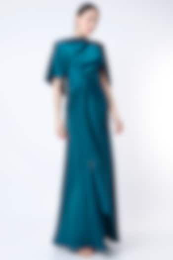 Aster Blue Moss Satin Draped Gown by NA-KA