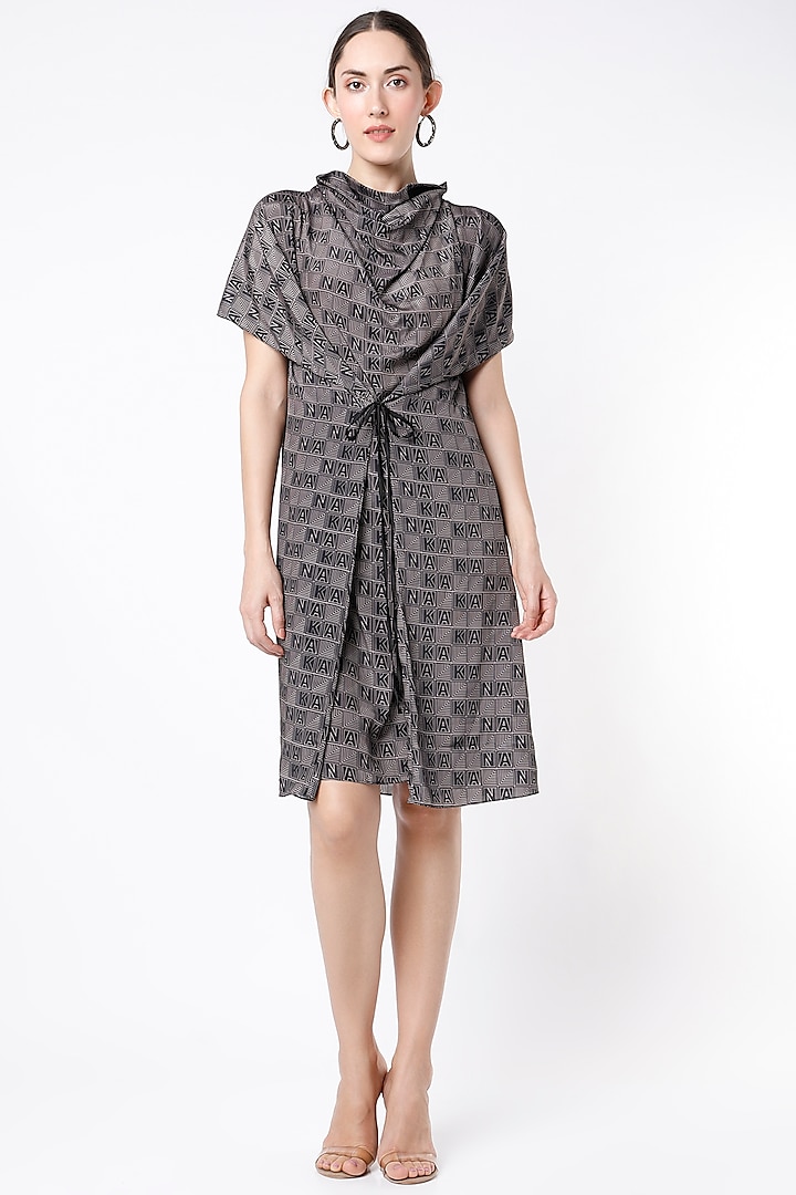 Black & Nude Digital Printed Draped Dress by NA-KA