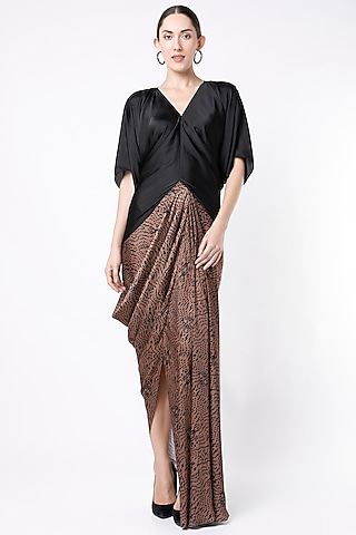 Bronze Digital Printed Skirt Set by NA-KA