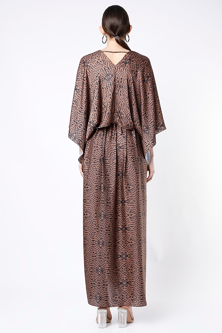 Black & Brown Digital Printed Draped Skirt Set by NA-KA at Pernia's Pop Up Shop