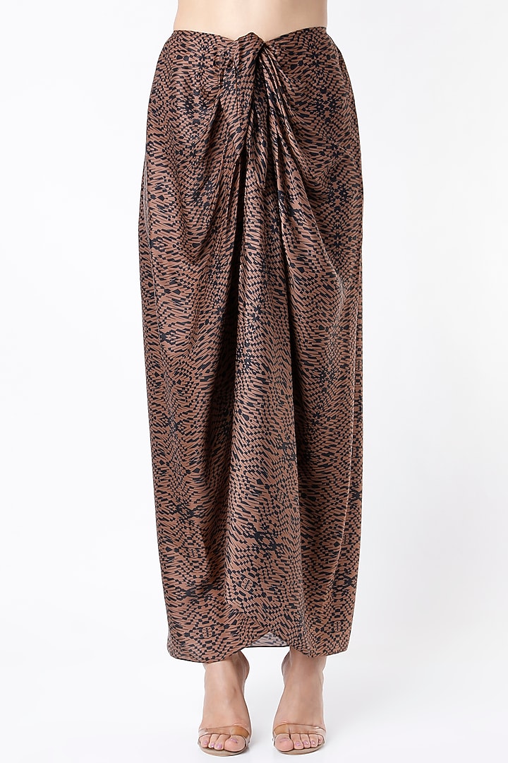 Black & Brown Digital Printed Draped Skirt Set by NA-KA at Pernia's Pop Up Shop
