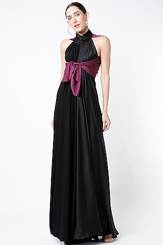 Black Satin & Moss Crepe Jumpsuit by NA-KA