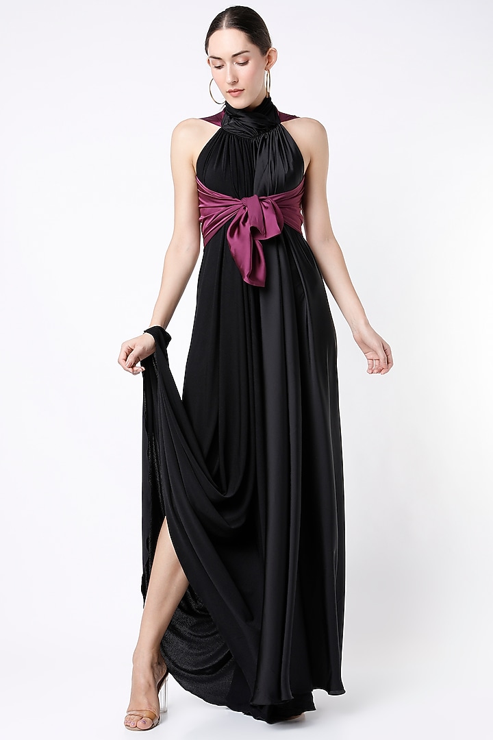 Black Satin & Moss Crepe Jumpsuit by NA-KA at Pernia's Pop Up Shop