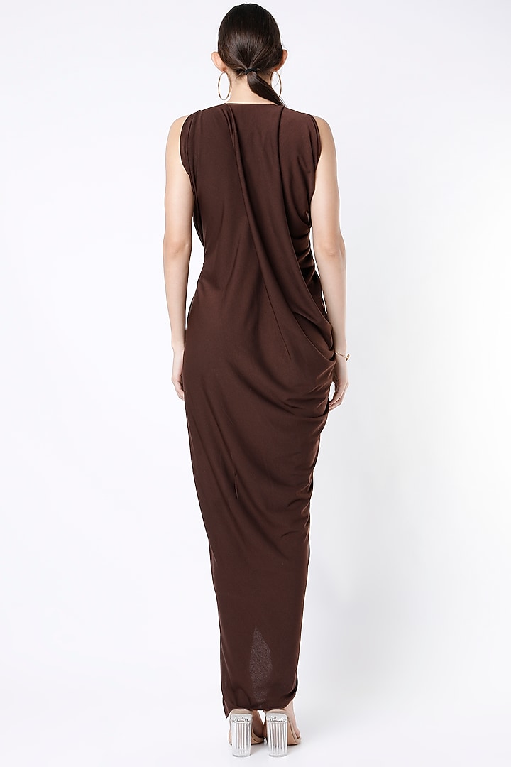 Brown Moss Crepe Draped Summer Dress by NA-KA at Pernia's Pop Up Shop
