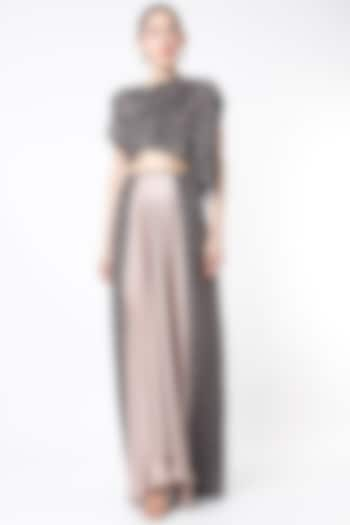 Black & Nude Digital Printed Flared Skirt Set by NA-KA at Pernia's Pop Up Shop