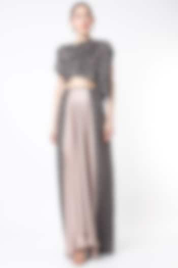 Black & Nude Digital Printed Flared Skirt Set by NA-KA