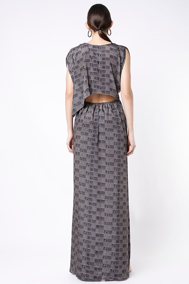Black & Nude Digital Printed Flared Skirt Set by NA-KA at Pernia's Pop Up Shop