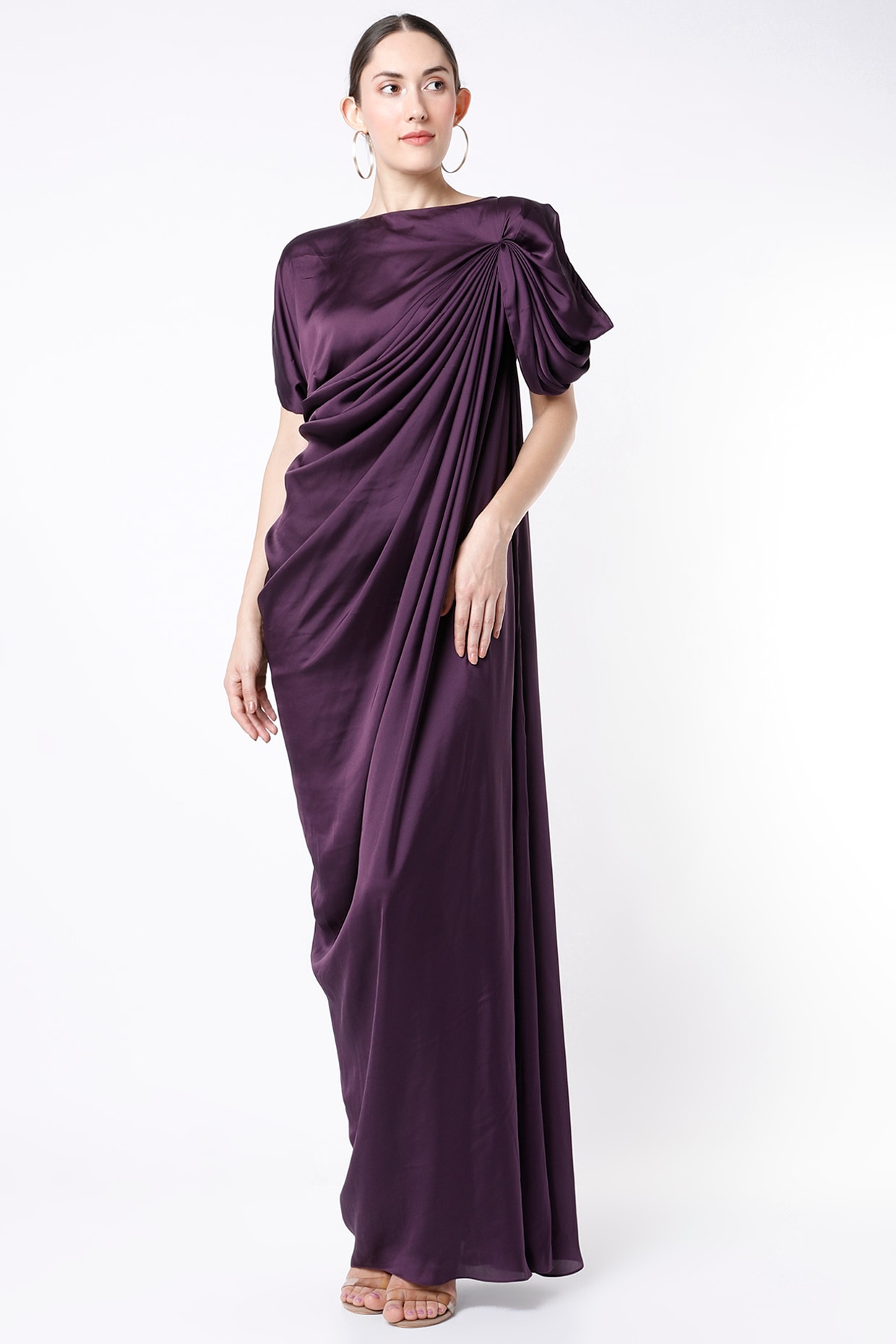 Dark Purple Satin Silk Draped Gown Design by NA KA at Pernia s Pop