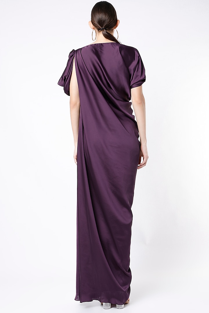 Dark Purple Satin Silk Draped Gown by NA-KA at Pernia's Pop Up Shop