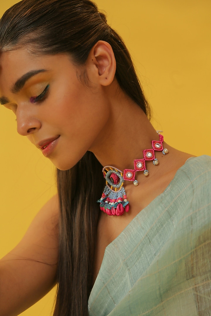 Multi-Colored Embroidered Evil Eye Choker Necklace by NakhreWaali at Pernia's Pop Up Shop