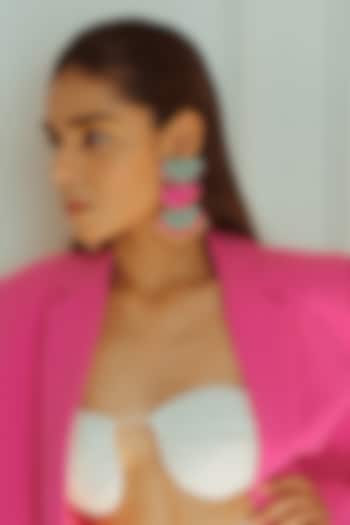Pink & Teal Beaded Dangler Earrings by NakhreWaali