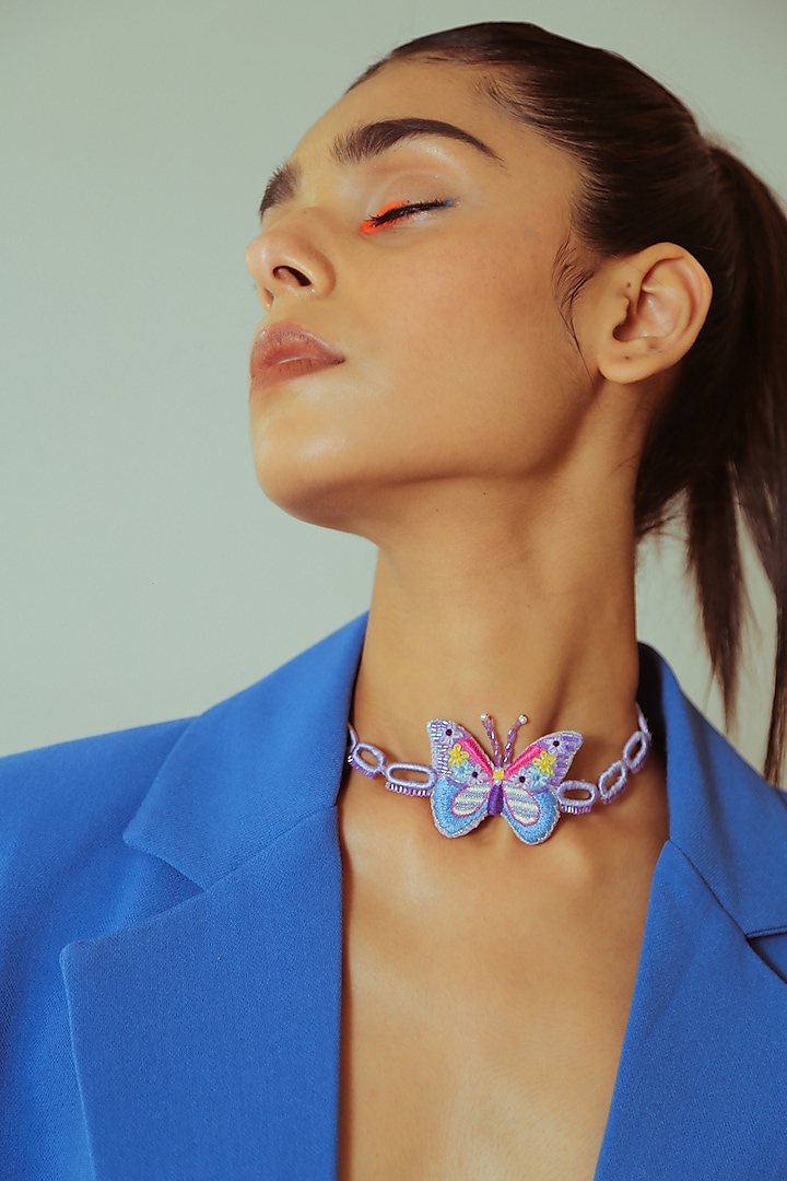 Purple Embroidered Butterfly Choker Necklace by NakhreWaali