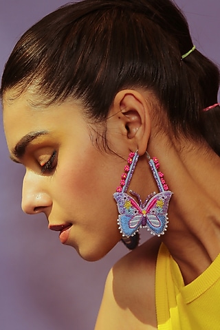 Purple Embroidered Butterfly Dangler Earrings by NakhreWaali