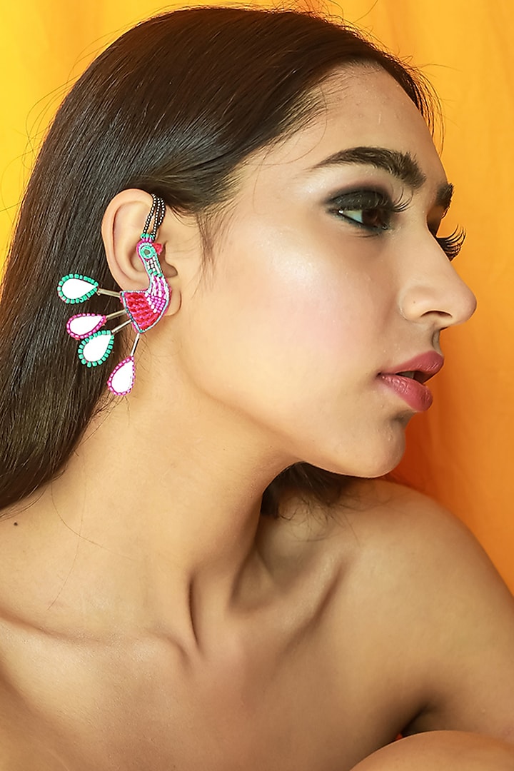 Multi-Colored Embroidered Dangler Earrings by NakhreWaali