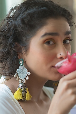 Multi-Colored Embroidered Jhumka Earrings by NakhreWaali