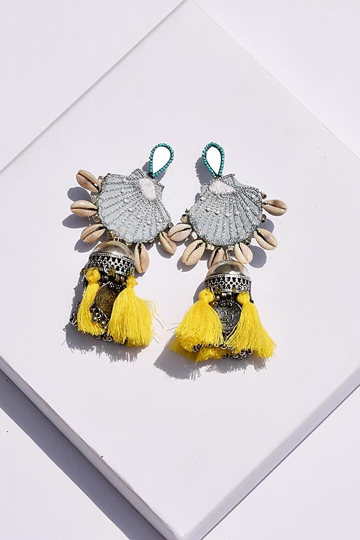 Multi-Colored Embroidered Jhumka Earrings by NakhreWaali at Pernia's Pop Up Shop