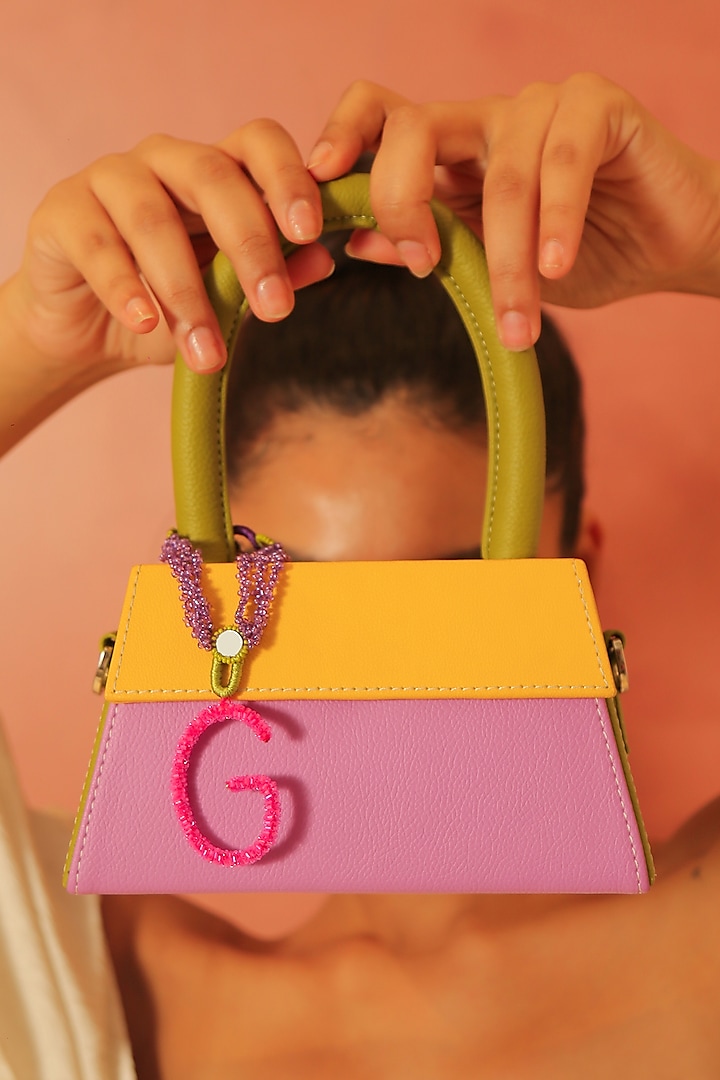 Yellow & Lavender Embroidered Bag by NakhreWaali