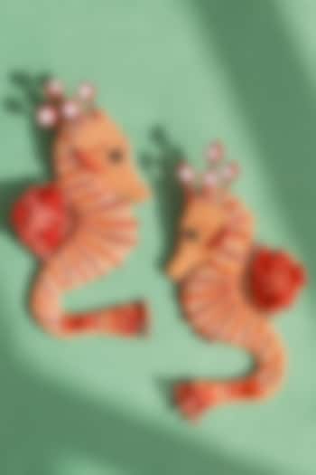 Peach & Red Motifs Earrings by NakhreWaali