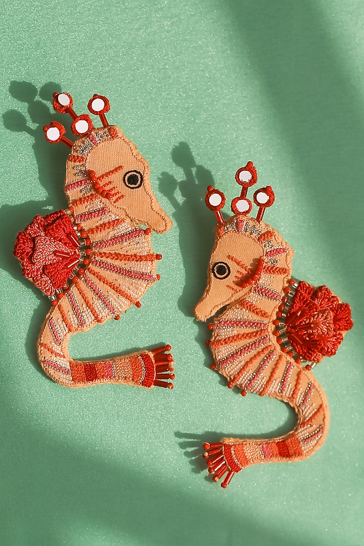 Peach & Red Motifs Earrings by NakhreWaali