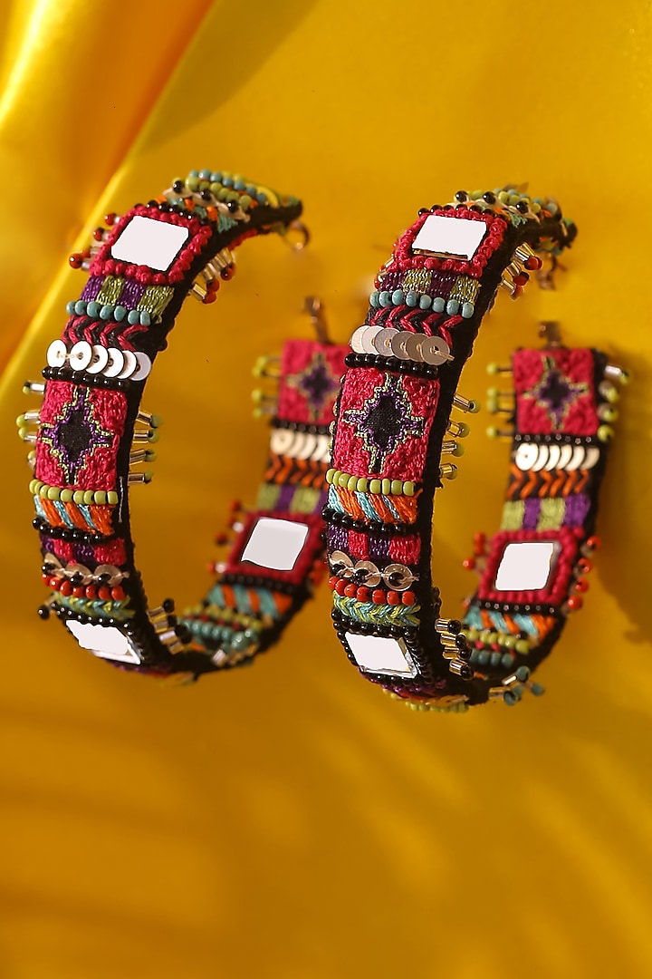 Multi-Colored Mirror Hand-Embroidered Earrings by NakhreWaali at Pernia's Pop Up Shop