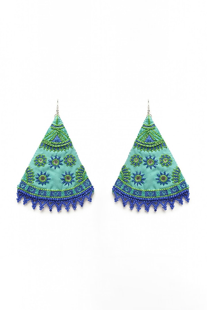 Blue & Sea Green Beaded Earrings by NakhreWaali