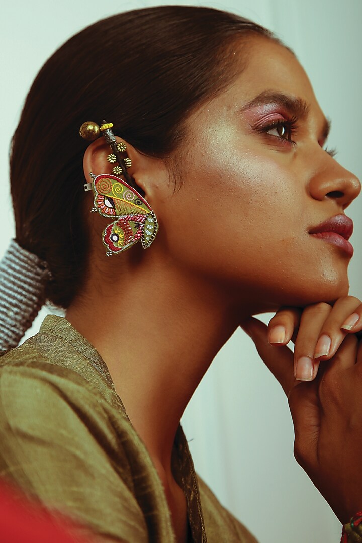 Multi-Colored Hand Embroidered Moth Earcuffs by NakhreWaali at Pernia's Pop Up Shop