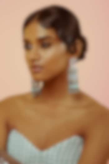 Silver & Aqua Hand Embroidered Jhumka Earrings by NakhreWaali at Pernia's Pop Up Shop