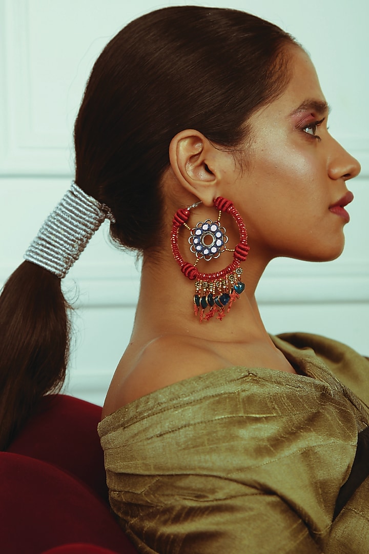 Multi-Colored Hand Embroidered Hoop Earrings by NakhreWaali at Pernia's Pop Up Shop