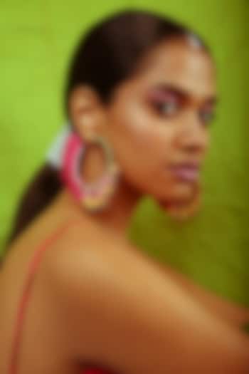 Multi-Colored Hand Embroidered Tasseled Hoop Earrings by NakhreWaali