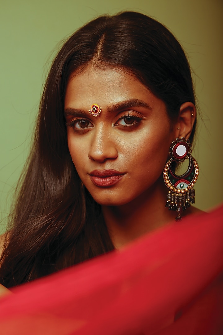 Multi-Colored Hand Embroidered Tasseled Chandbali Earrings by NakhreWaali at Pernia's Pop Up Shop
