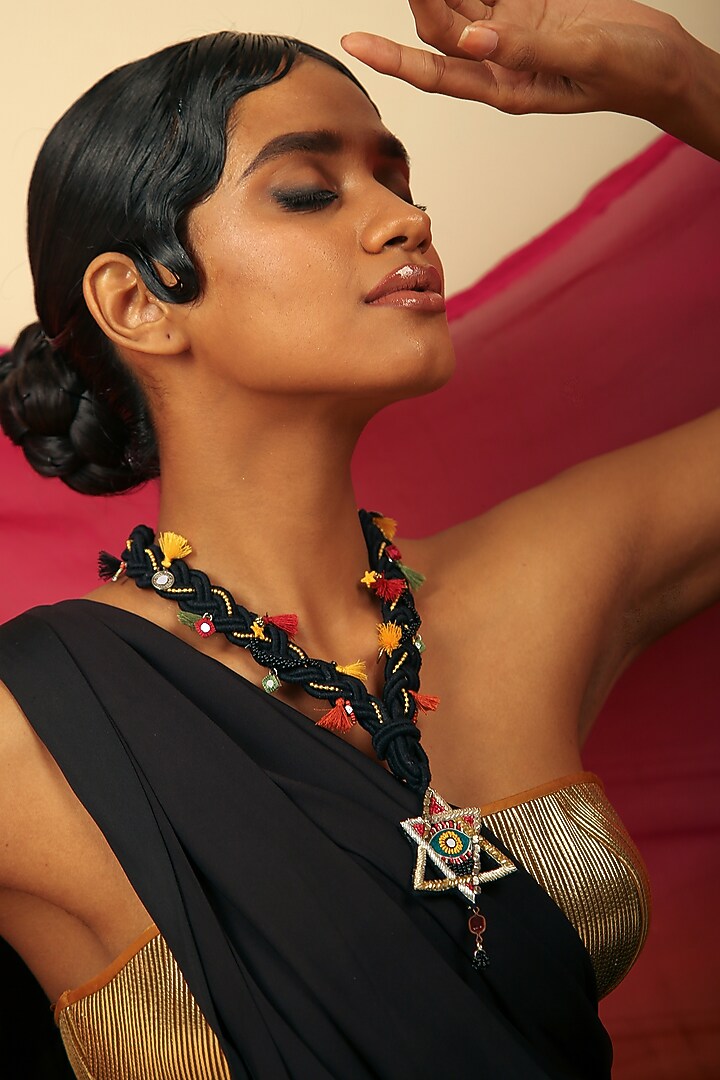 Multi-Colored Hand Embroidered Long Necklace by NakhreWaali at Pernia's Pop Up Shop