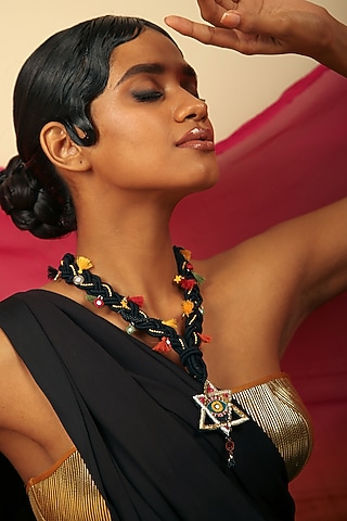 Multi-Colored Hand Embroidered Long Necklace by NakhreWaali