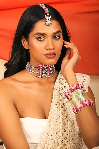 Multi-Colored Hand Embroidered Choker Necklace by NakhreWaali