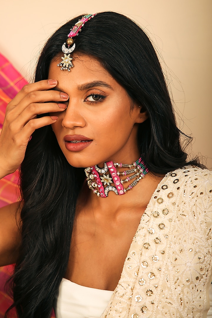 Multi-Colored Hand Embroidered Choker Necklace by NakhreWaali at Pernia's Pop Up Shop