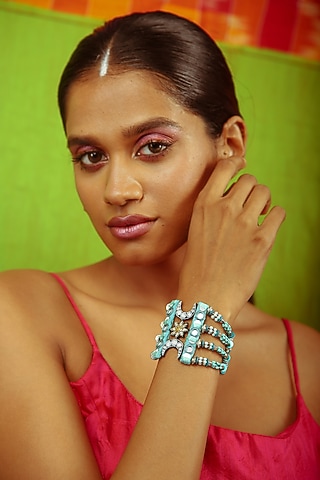 Blue & Silver Hand Embroidered Handcuff by NakhreWaali
